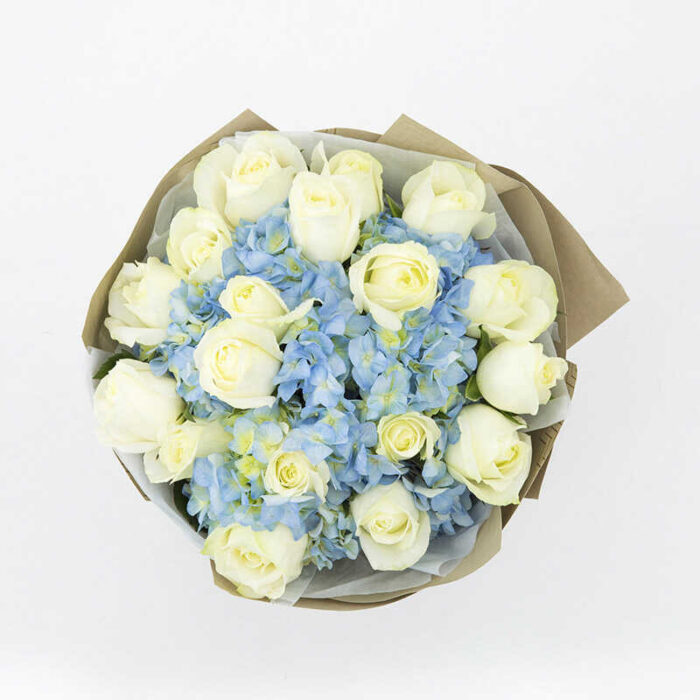 Bó hoa hồng trắng và cẩm tú cầu 20 bông