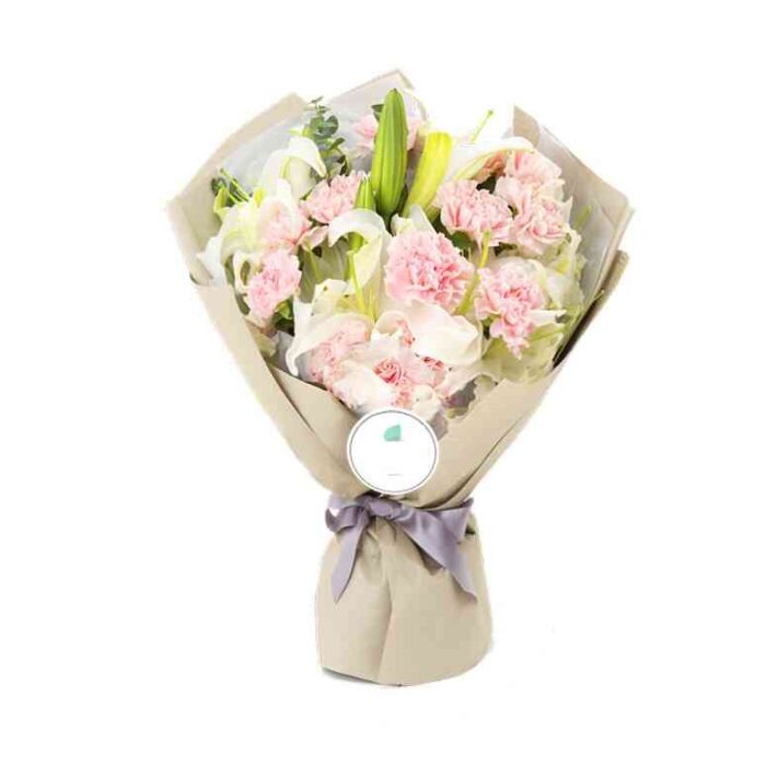 Bó hoa cẩm chướng và hoa huệ trắng