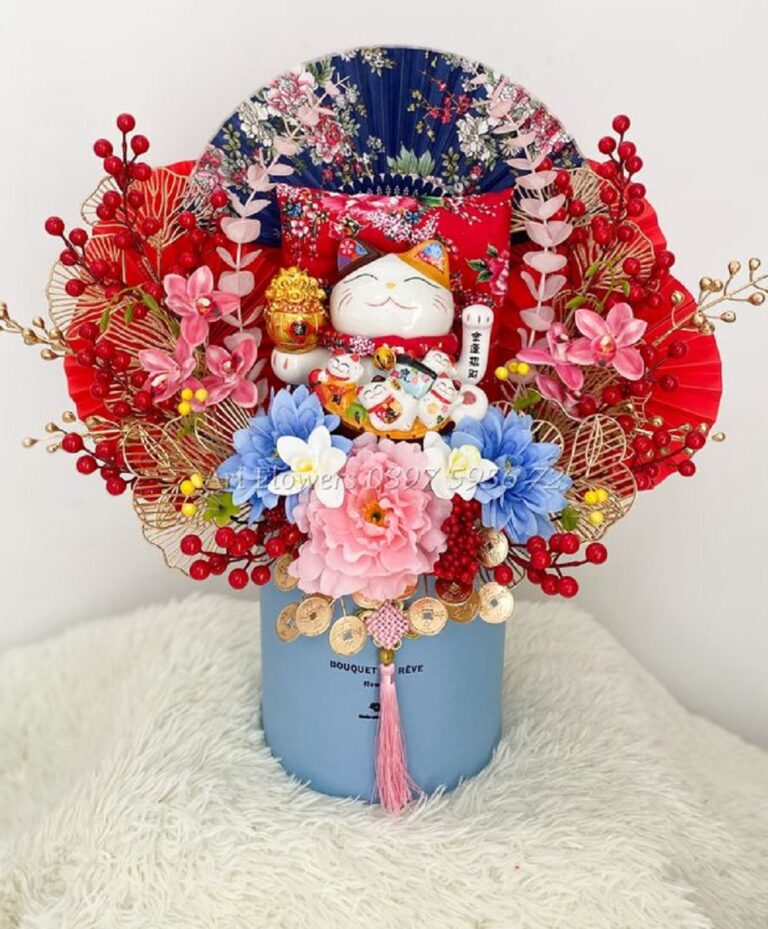 giỏ hoa mèo thần tài