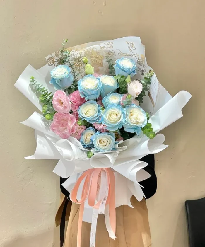 Mẫu hoa sinh nhật đẹp độc đáo ấn tượng với hồng xanh